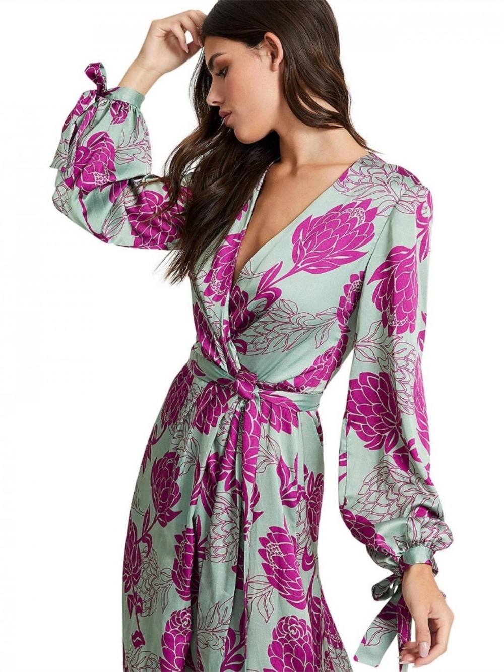 PatBO Celia Floral Long Sleeve Wrap Maxi Dress Sz. 0 - Picture 2 of 5